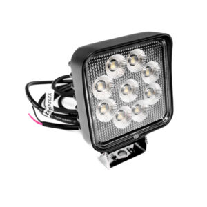 Vierkante 27W werklamp op RVS-beugel met heldere lens en 2-polige kabel