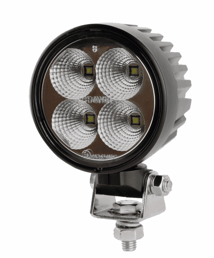 Schuin vooraanzicht van de CRAWER LED werklamp rond 40 graden.